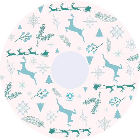 Wheelchair spoke guard with winter-themed pattern on a white background