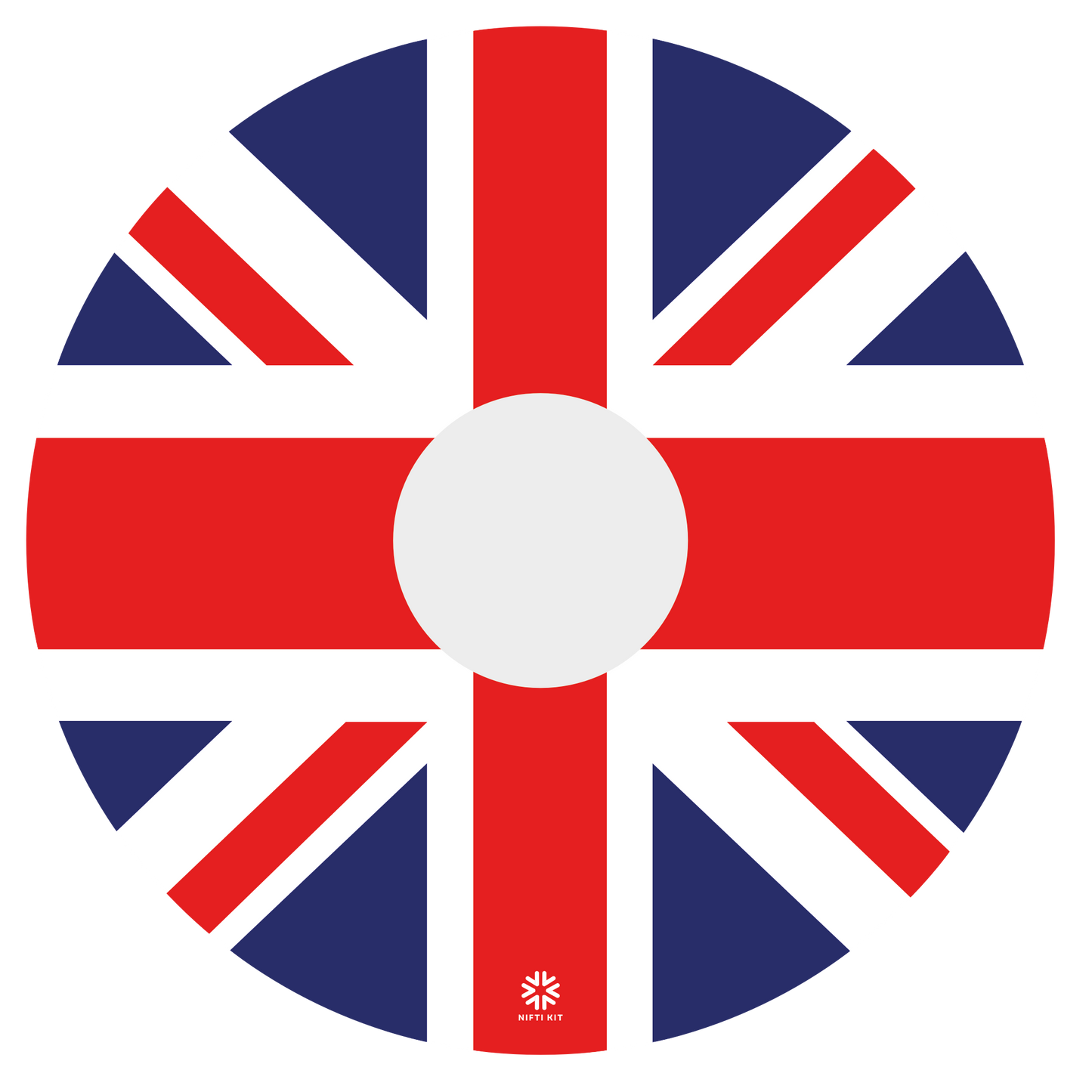 Wheelchair spoke guard cover with Union Jack design includes center cutout