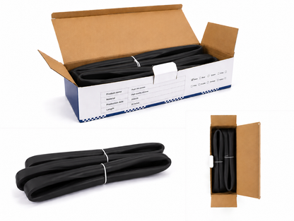 Black silicone wheelchair push rim covers for wheelchair handrims, shown packaged and paired ready for fitting