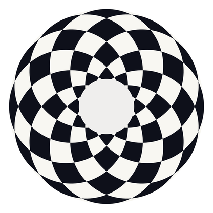 Checkered wheelchair spoke guard with black and white diamonds  pattern and small black Niftikit logo. 