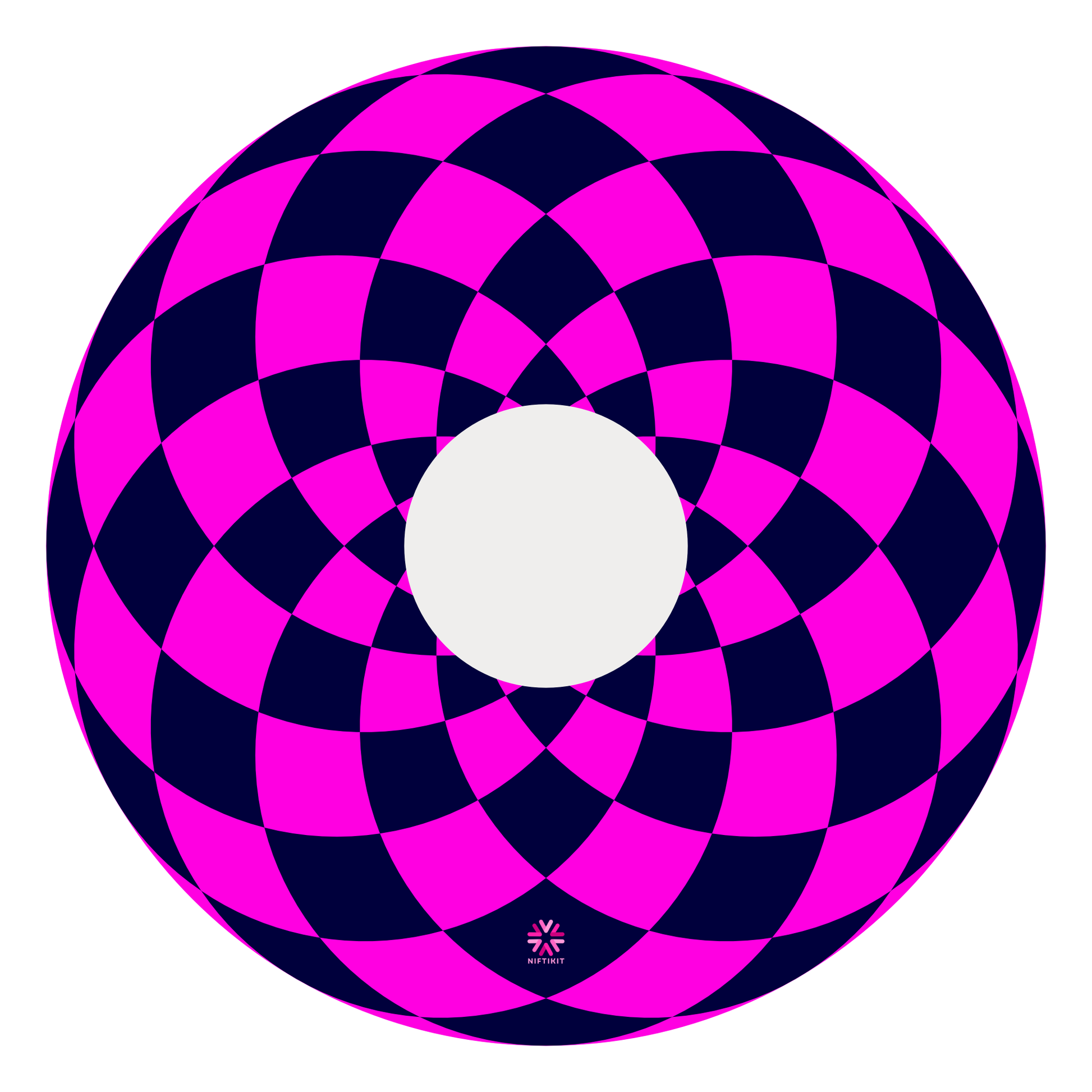 Spoke cover for wheelchair with navy and purple diamonds pattern and small pink Niftikit logo. 