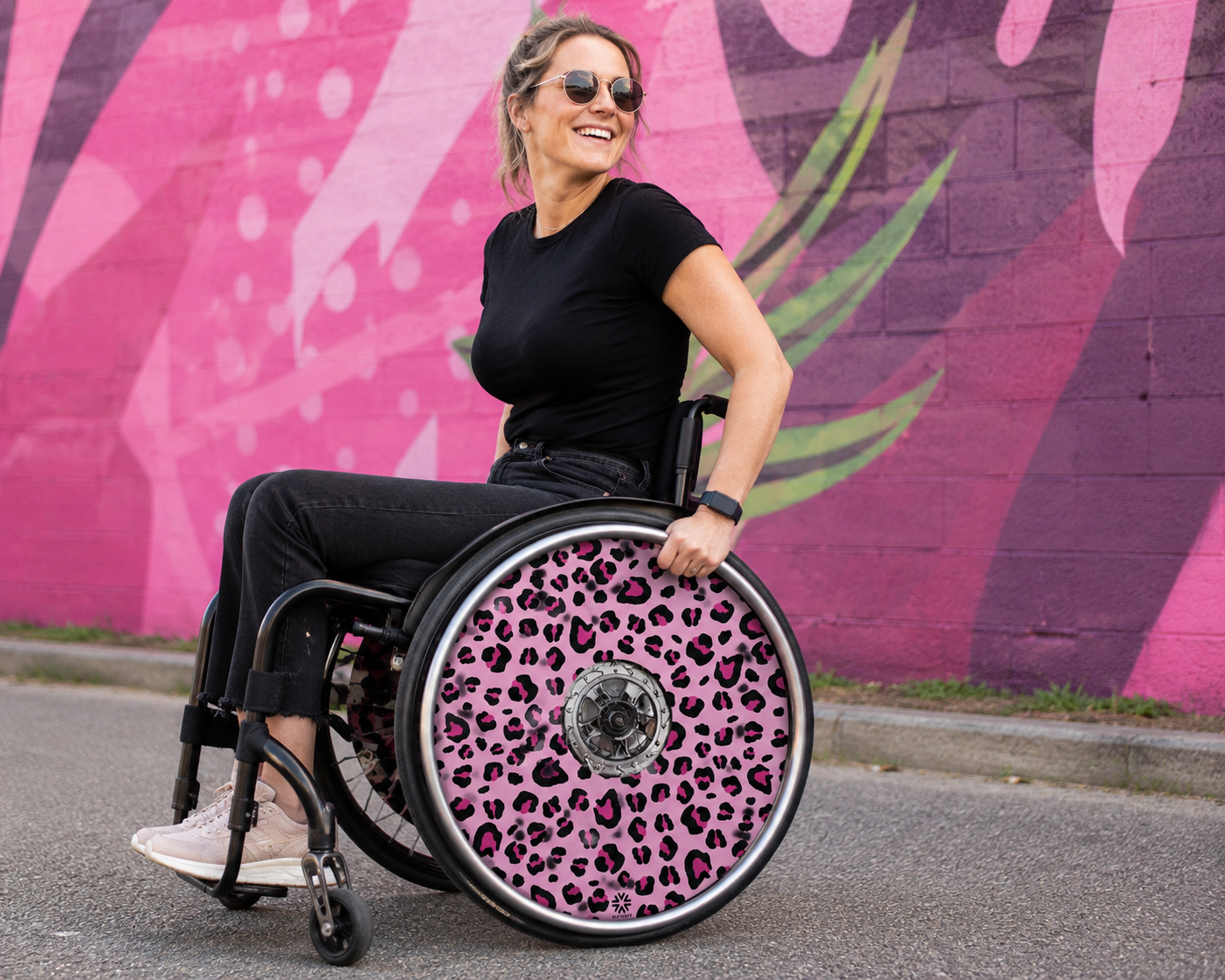 Ready to Ship Leopard Print & Love Reversible Wheelchair Spoke Guards – 450mm Pair