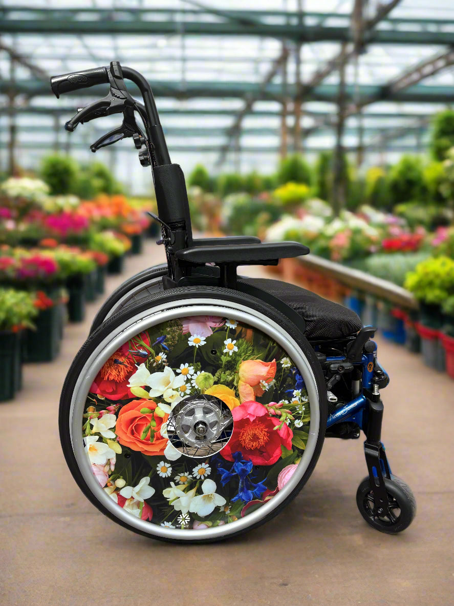 Ready to Ship Panda & Forever Flowers Double-Sided Wheelchair Wheel Covers – 465mm Pair