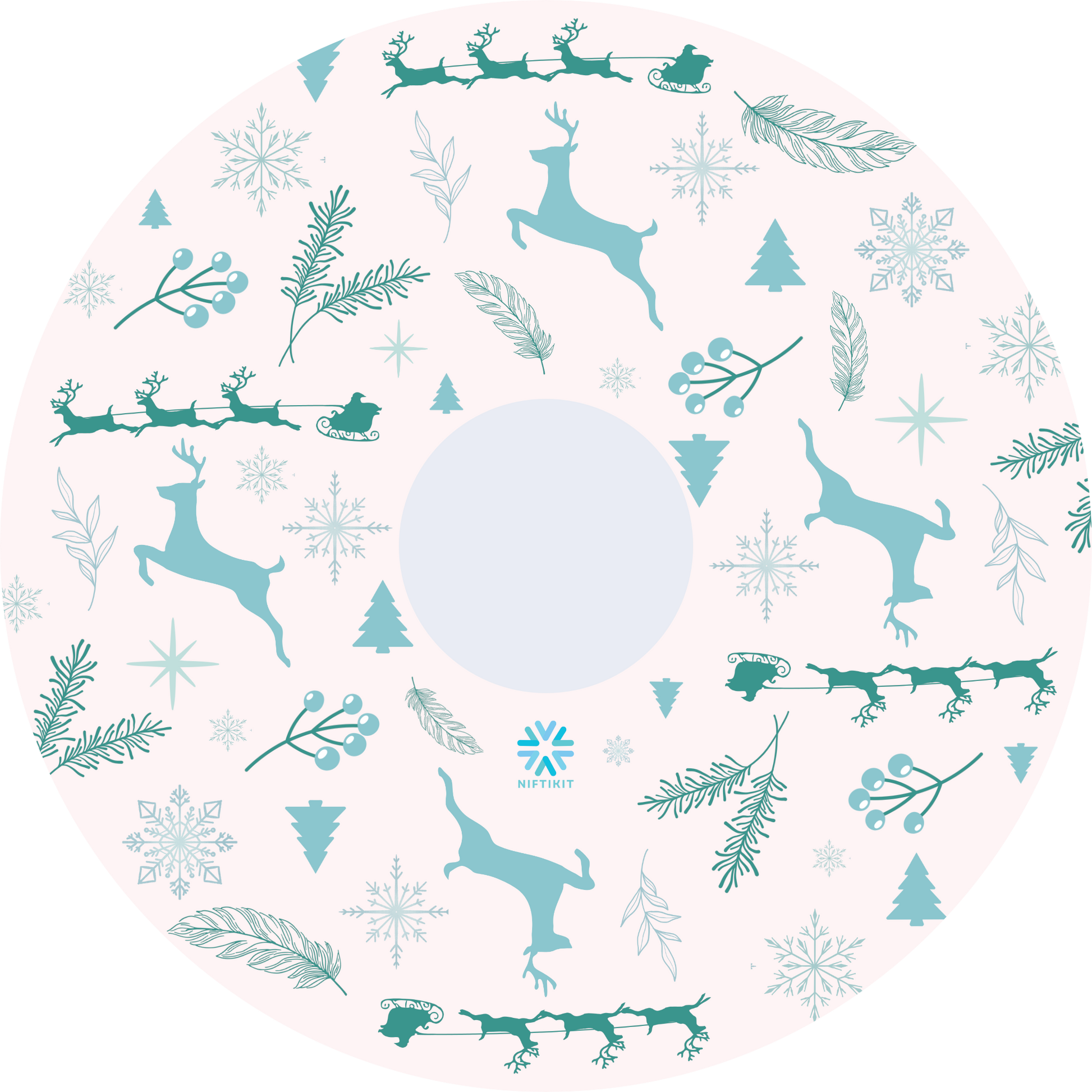 Wheelchair spoke guard with winter-themed pattern on a white background