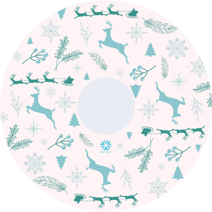 Wheelchair spoke guard with winter-themed pattern on a white background
