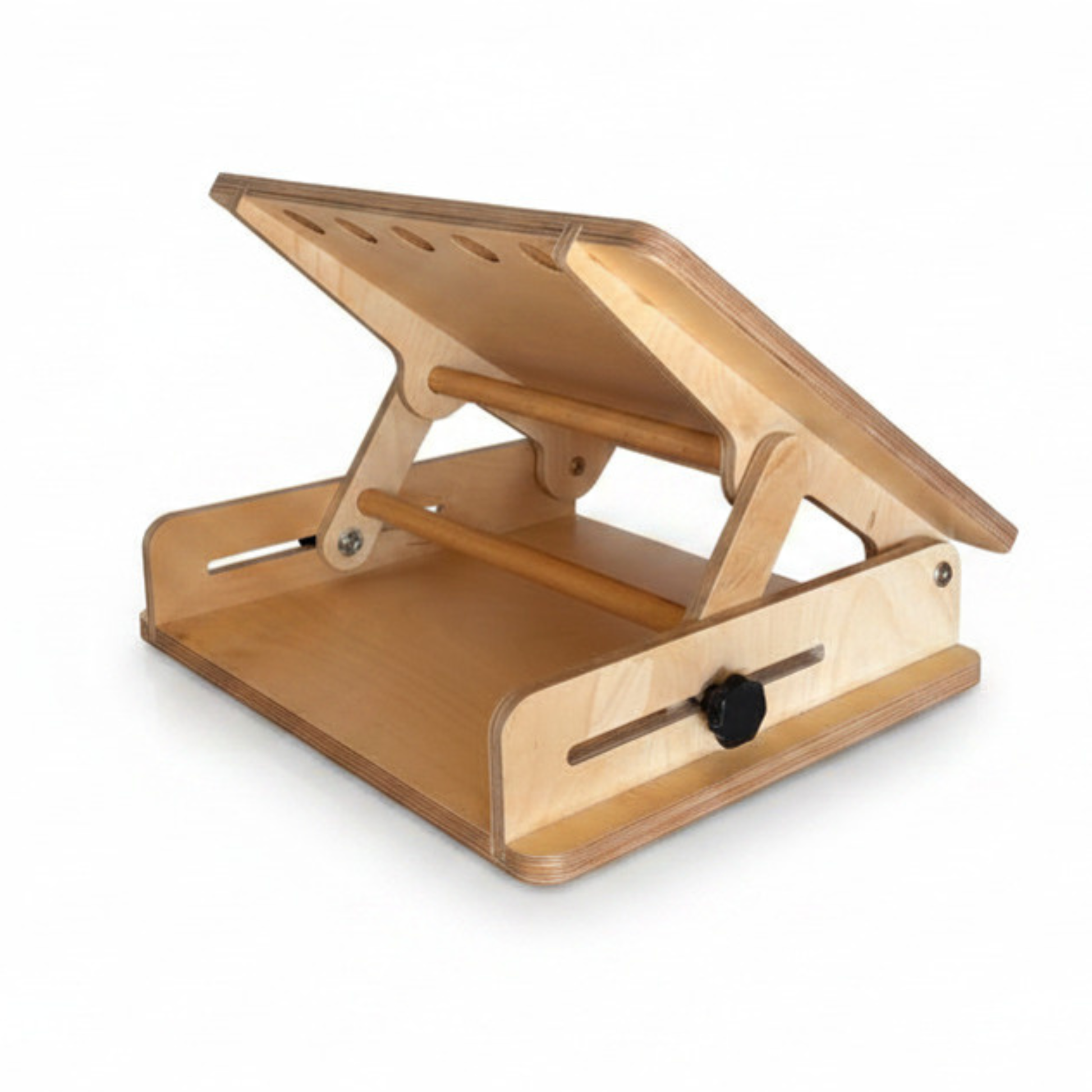 Wooden adjustable desk or wheelchair tray top stand on a white background