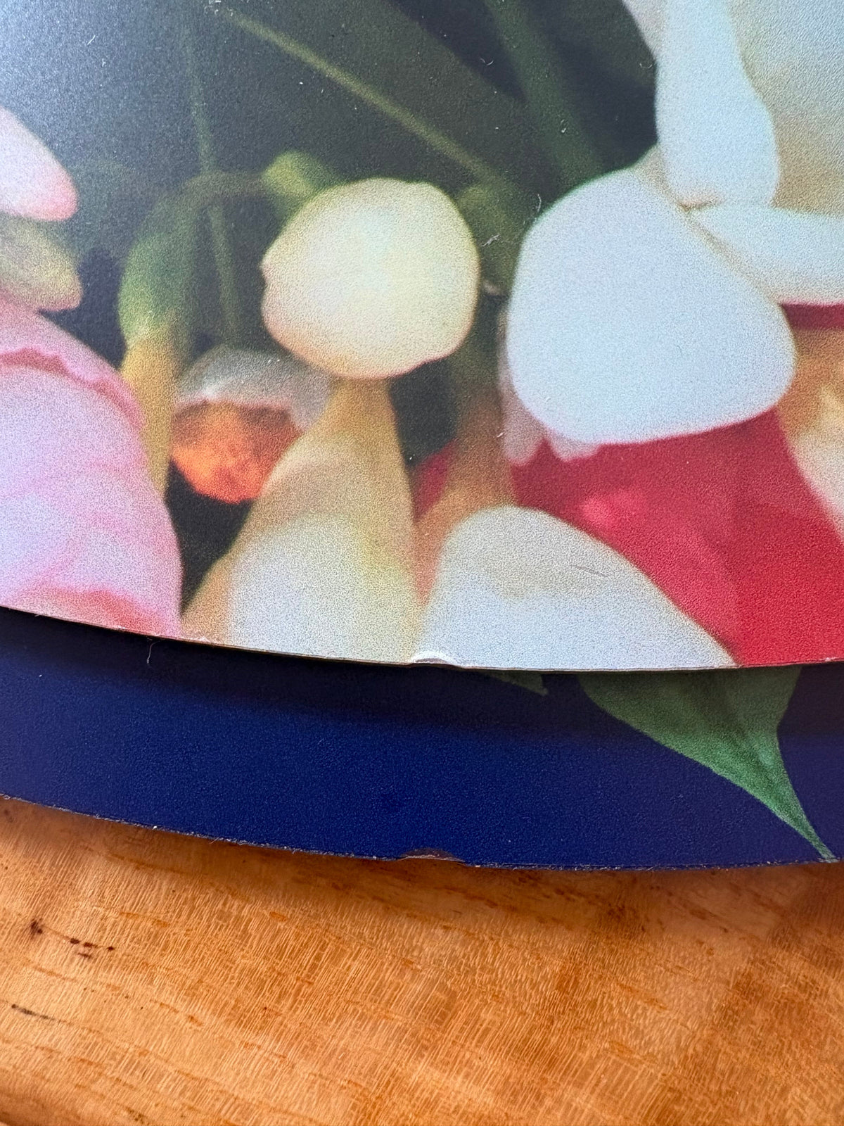 flowers and Panda reversible wheel covers showing tiny 2mm edge blemish 
