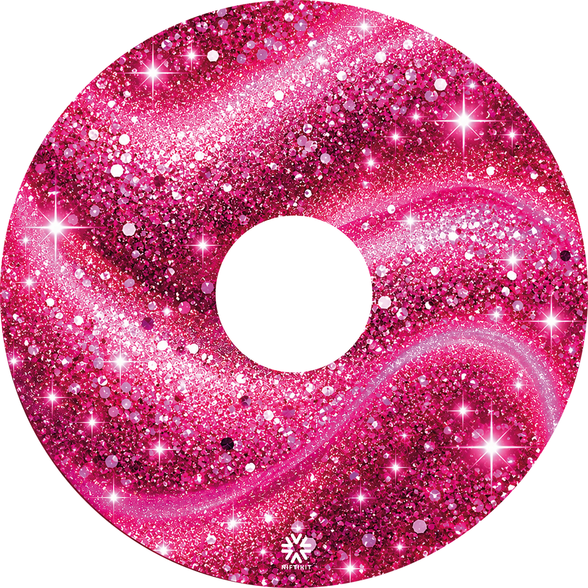 Pink Stardust wheelchair wheel cover with a bright pink printed sparkle effect.