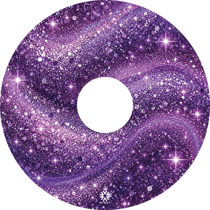 Purple Stardust wheelchair wheel cover with a printed purple sparkle and star design.