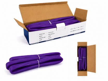 Purple wheelchair push rim covers made from flexible silicone, designed to fit wheelchair handrims and push rims