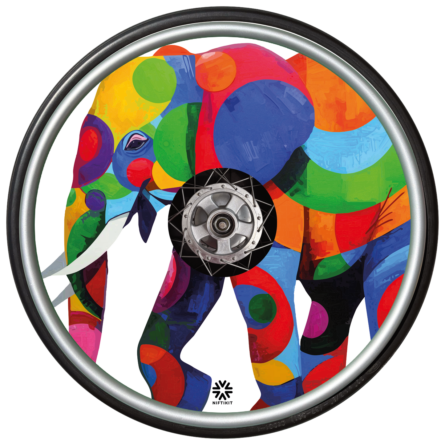 Pop Art Rainbow Elephant Wheelchair Spoke Guards | Africa Range | Niftikit