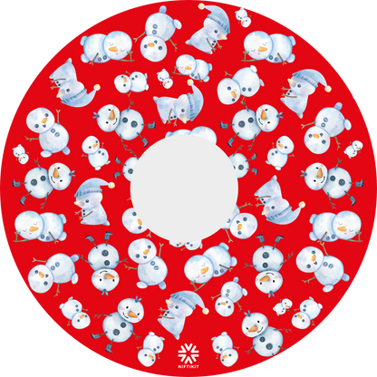 Wheelchair spoke guard cover  featuring multiple snowman pattern on a red background