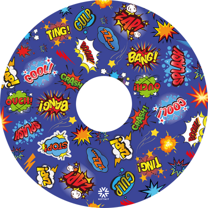 “Whizz Pop Bang wheelchair spoke guard  – blue comic sound effect  design – Niftikit