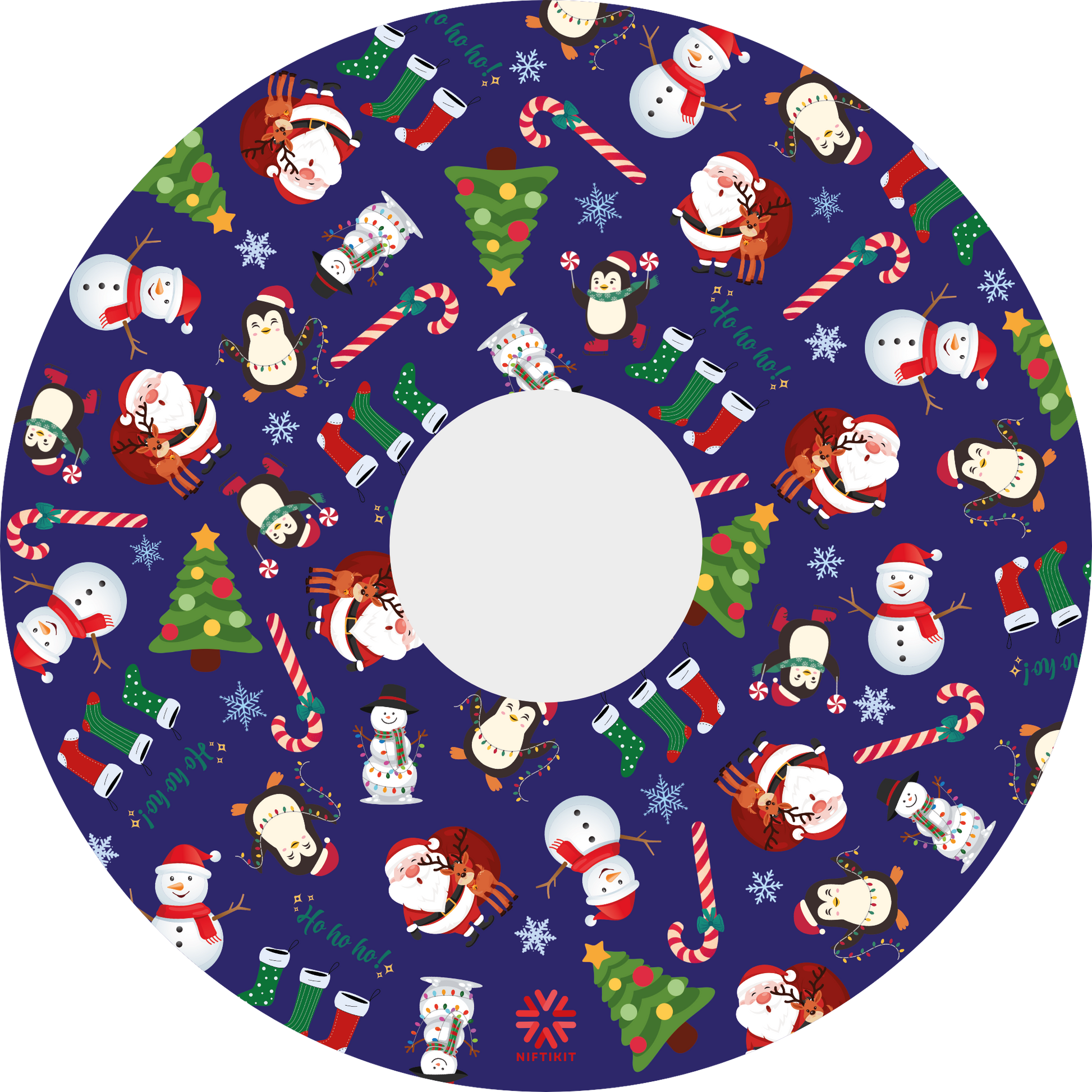 Wheelchair spoke cover with Christmas-themed cartoon  pattern on a blue background