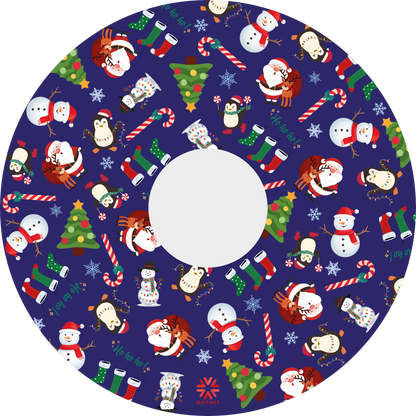 Wheelchair spoke cover with Christmas-themed cartoon  pattern on a blue background